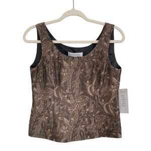 NWT Vintage Kasper Brown Metallic Floral Blouse